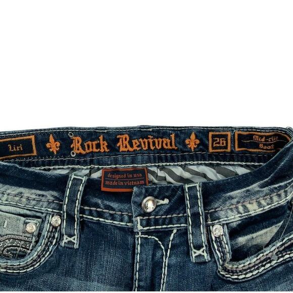 Rock Revival Liri Jeans Womens Size 26 Embroidered Thick Stitches Whiskers Denim - Picture 9 of 12